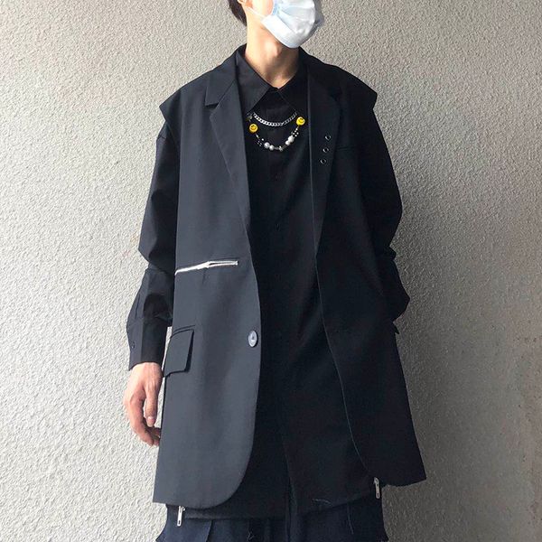 

2021 new rua zper bolsos v pescoo terno homens e mulheres oversize preto bluso casual sem mangas blazer hip hop colete exxc, Black;white