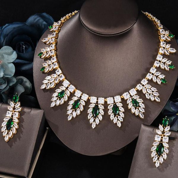 

earrings & necklace godki luxury super long drop 2pcs tricolor statement jewelry set for women wedding party full zircon dubai bridal, Silver
