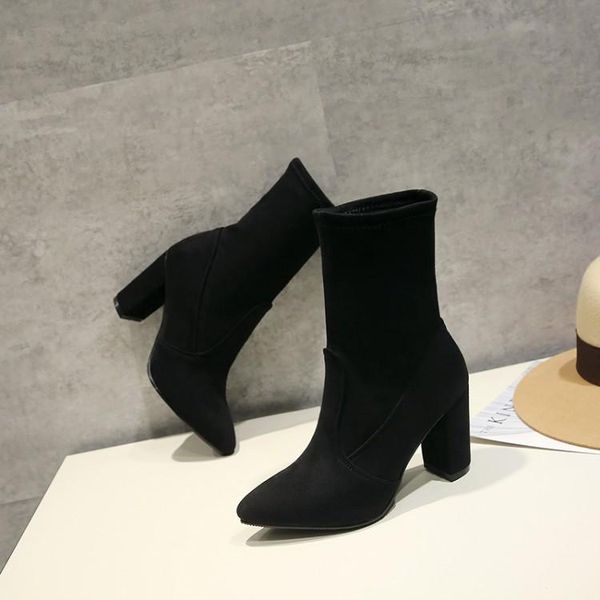 

boots big size 9 10 11-15 women shoes ankle for ladies splice elastic cloth sleeve, Black