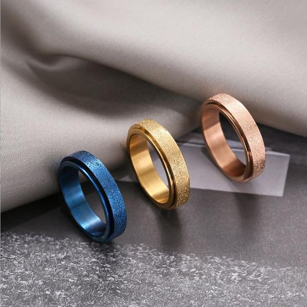 

wedding rings creative 6mm stainless steel frosted female ring rotatable fashion spinner couple jewelry gift, Slivery;golden