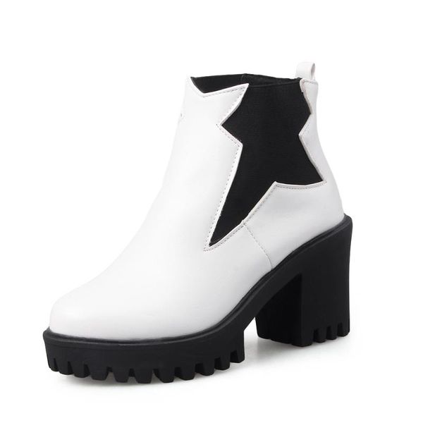 

boots mkkhou fashion short women 2021 simple stitching medium thick heel bottom ankle large size 35-43, Black