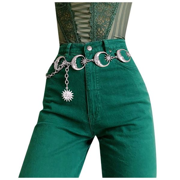 

belts women fashion collocation harajuku punk gothic vintage hip hop sun moon waist metal, Black;brown