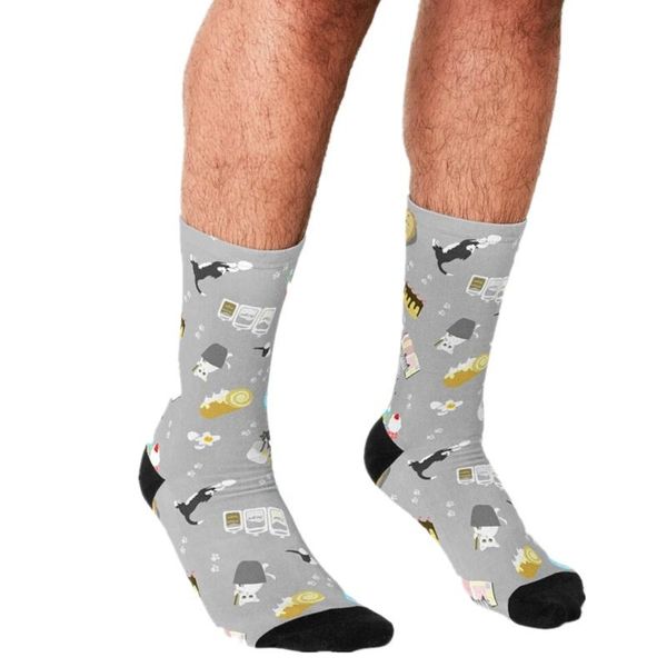 

men's socks funny cats baking cakes and sweets pattern printed hip hop happy cute boys street style crazy for men, Black