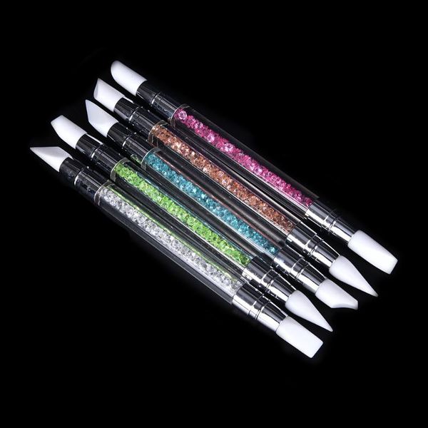 

nail brushes rhinestone crystal art brush pen silicone head carving emboss shaping hollow sculpture acrylic manicure dotting tool, Yellow