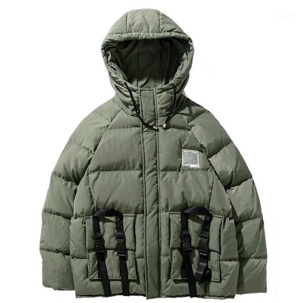 

men's down & parkas 2021 winter jackets parka men hooded streetwear ribbon harajuku cargo thicken warm outwear coat, Black