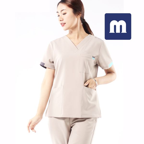 

medigo-080 women's two piece pants women scrubs +pant men hospital uniform surgery scrubs shirt short sleeve nurse uniform pet grey, White