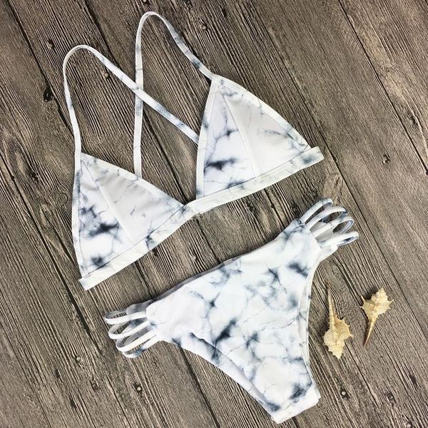 

women's swimwear 100pcs/lot retro ink style bandage marble print bikini beach bathing suit for ladies push up swimsuit, White;black