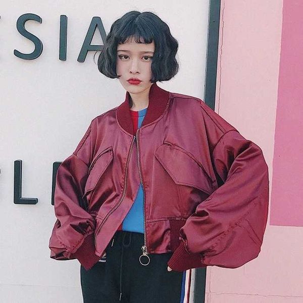 

autumn short over size loose female windbreaker jacket harajuku bomber jacket student bf coat oversize basic coats 1qgv#, Black;brown