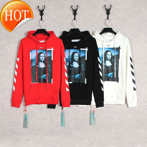 

and correct of autumn version winter new meichao off style mona lisa printed men's women's terry hoodie, Black
