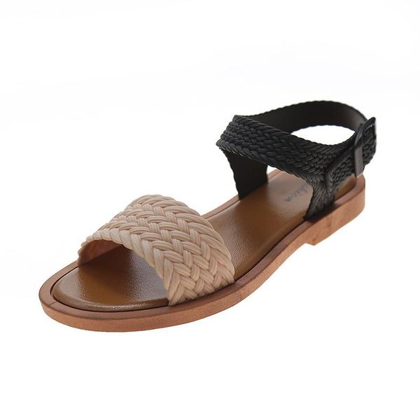 

sandals women's buckle strap flat shoes lightweight lazy drag casual roman, Black