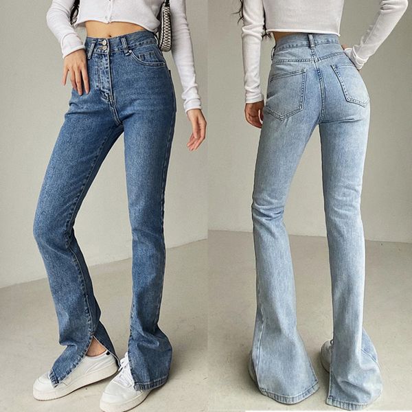 Jeans donna Distressed Skinny Denim Pantaloni Slim Vita alta Femme Flare Stacked Mom Gamba dritta Vaqueros Mujer Split Vintage Y2K