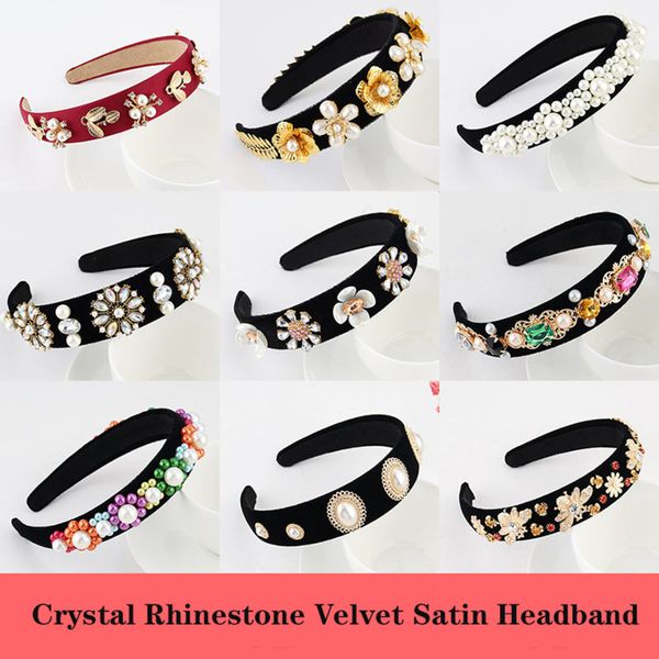 

pearl jeweled hair accessories hairband for women girls crystal rhinestone elegant velvet satin headband 24 styles, Slivery;white