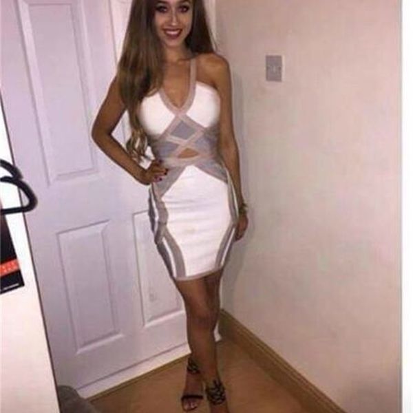 

brand new women fashion patchwork summer hl bandage dress new arrival ladies designer bodycon evening party club dress 210316, Black;gray