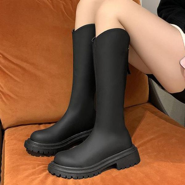 

boots leather chunky combat 2022 platform black casual street runway female designer shoes ytmtloy knee high botines de mujer