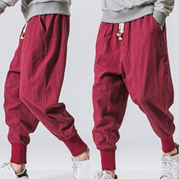 

men's pants harem jogger men baggy drawstring drop-crotch pockets trousers for daily wear sweatpants summer joggers, Black