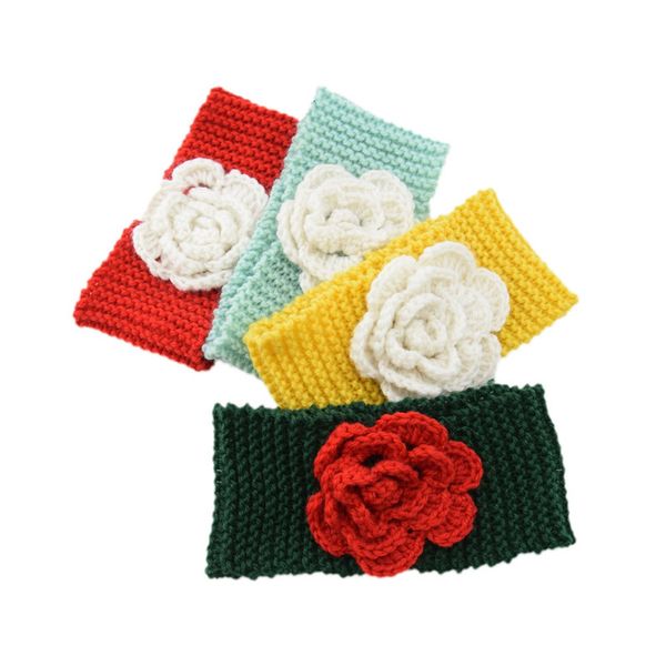 

dhl 23 colors winter europe baby flower knitted headbands girls bands children warm crochet hair accessories lovely kids headwrap, Slivery;white