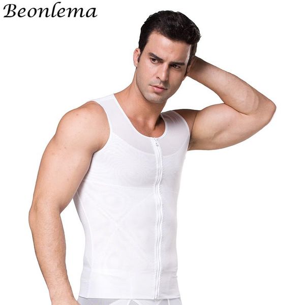 

men's body shapers beonlema shaperwear for men modeling strap hombre sport chest binder zipper shaper waist shaping vest, Black;brown