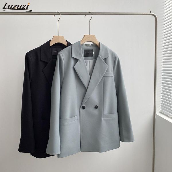 

women's suits & blazers luzuzi solid color elegant blue blazer women jacket autumn female korean style loose v-neck long sleeve cardiga, White;black