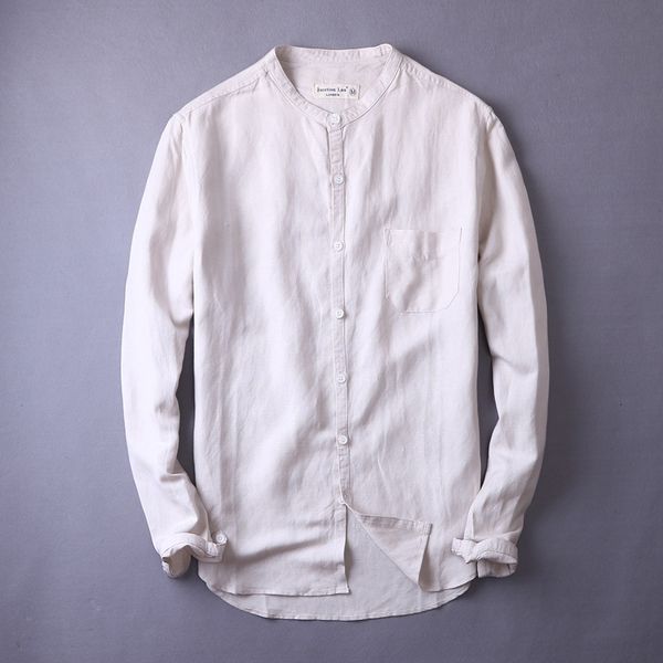 

2021 new novo estilo gola de algodo e linho masculina marca moda para slida camisa casual dos homens camisas confortveis 3mi6, White