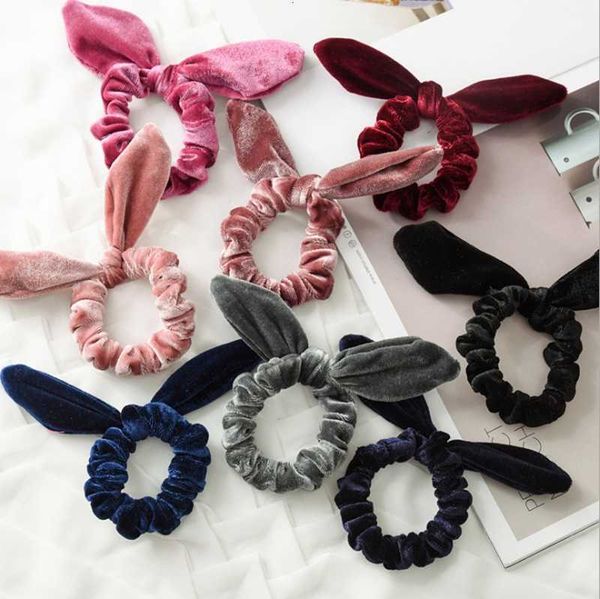 

bunny ears hairbands velvet scrunchy head band elastic girls ponytail holder princess hair accessories 10 designs available dw1938, Slivery;white