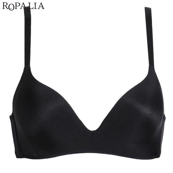 

bras ropalia solid color simple double breasted lingerie wire for women seamless unlined push up bra braletter, Red;black