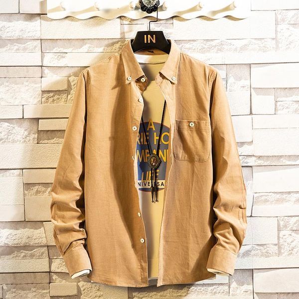 

men's casual shirts men spring long sleeve good quality corduroy for male solid slim fit smart size 5xl, White;black