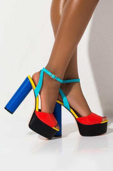 

dress shoes contrast mixed colors high heel sandal open toe ankle strap thick heels woman gladaitor sandals, Black