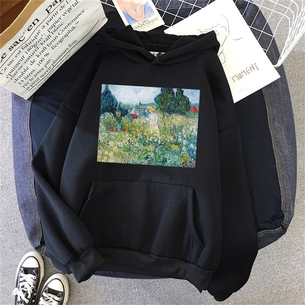 

hoodies women print hoodies print sweatshirt pullovers regular streetwear oil painting 201203, Black