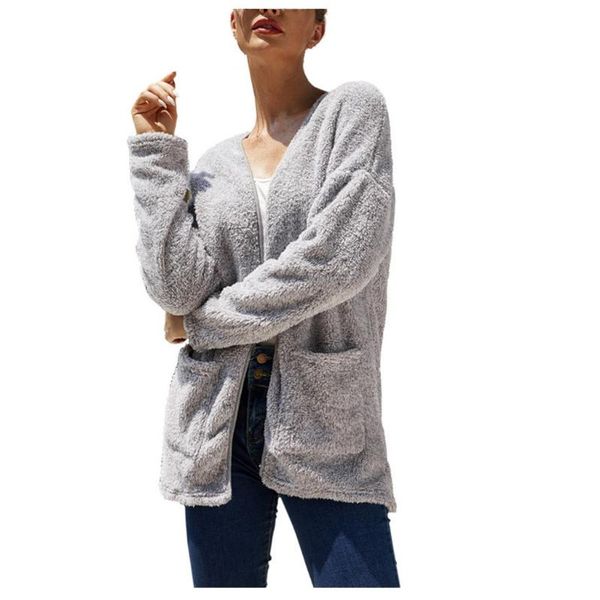 

women's jackets feitong winter fashion casual women fleece long sleeve solid with pockets warm cardigan sweaters coat female streetwear, Black;brown