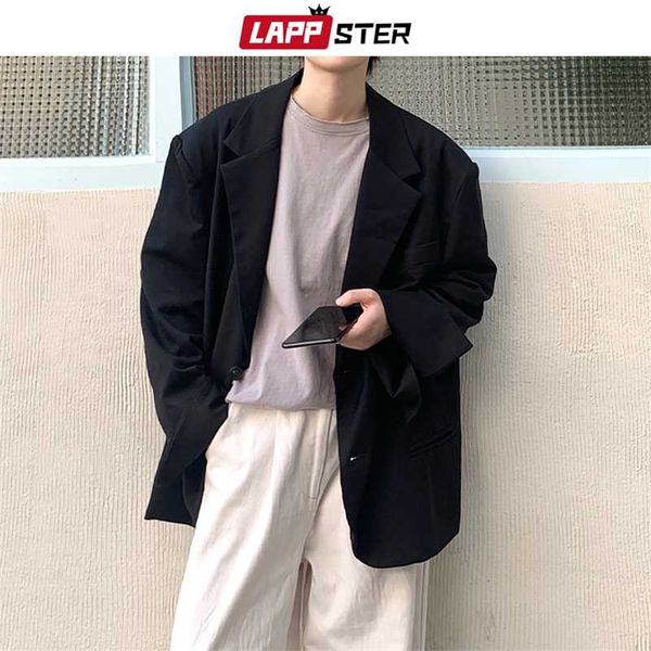 

lappster vintage men harajuku black blazer jacket mens japanese streetwear jackets coats couple hip hop fashions blazers 211120, White;black