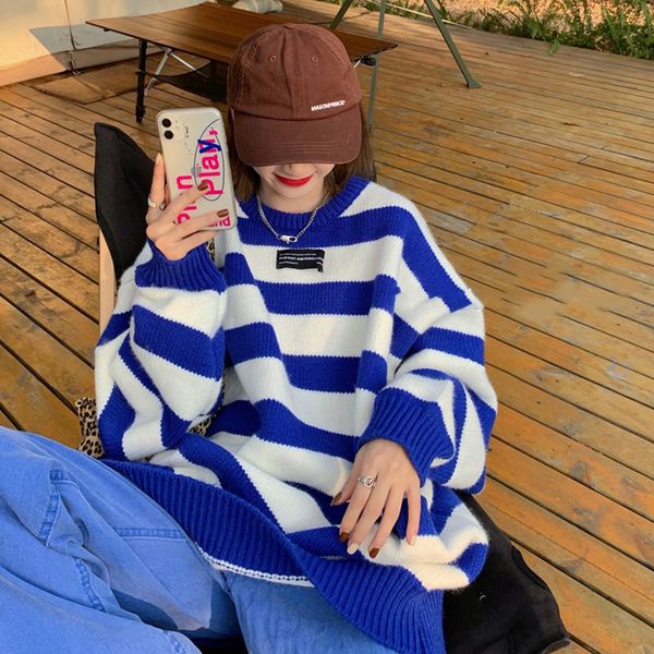 

women's sweaters autumn and winter sweater female fall lazy loose striped 4zld, White;black