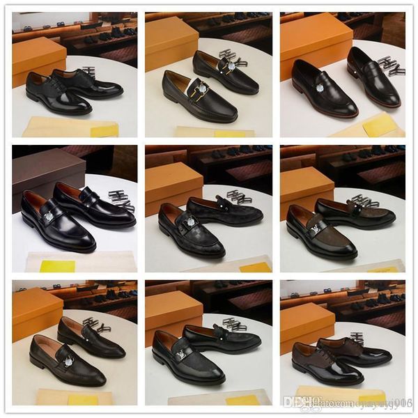 

21ss 16 style men's genuine leather dress shoes fashion wedding party oxfords slip on business office flats male brand casual loafers s, Black