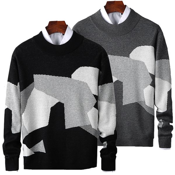 

2021 new autumn casual knitted cotton pattern sweaters pullover mens classic outfit fashion o-neck sweater warm coat men clothing 3xl tdg3, White;black