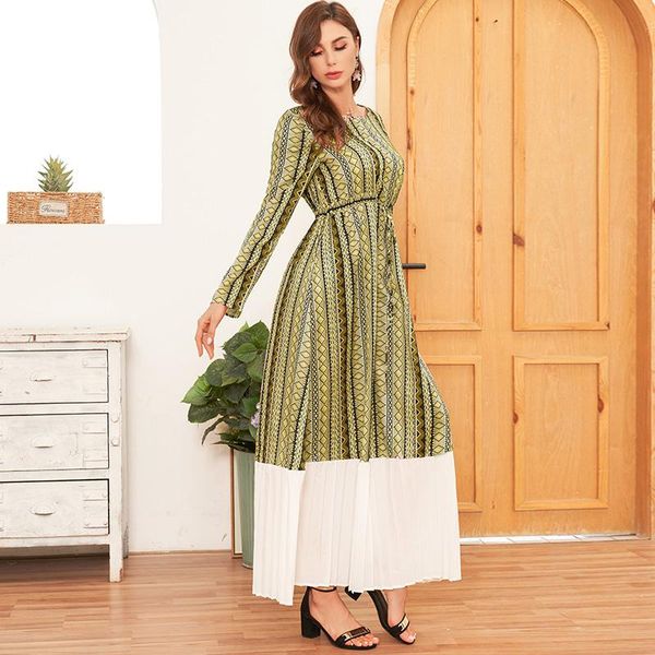 

casual dresses 2021 spring and summer lingge girl green fashion french retro printing pleated stitching long ladies beach style dress, Black;gray