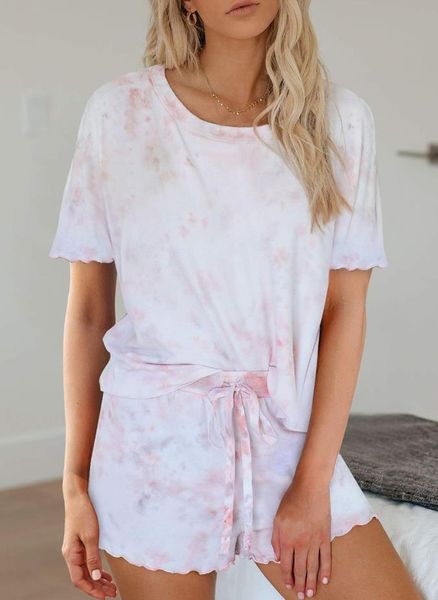 

summer 2pcs/set women tie-dye homewear gym sportswear casual loose breathable tracksuit ruffle fitness yoga set for female, White;black
