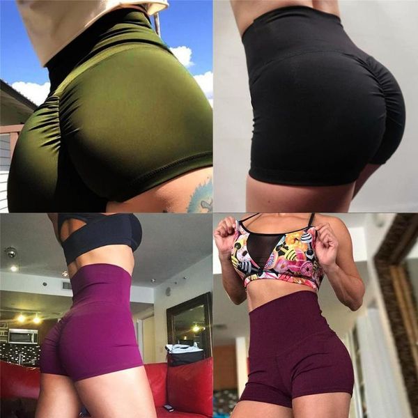 

yoga outfits women casual solid elastic high waist short exercising pants leggings pleated, White;red