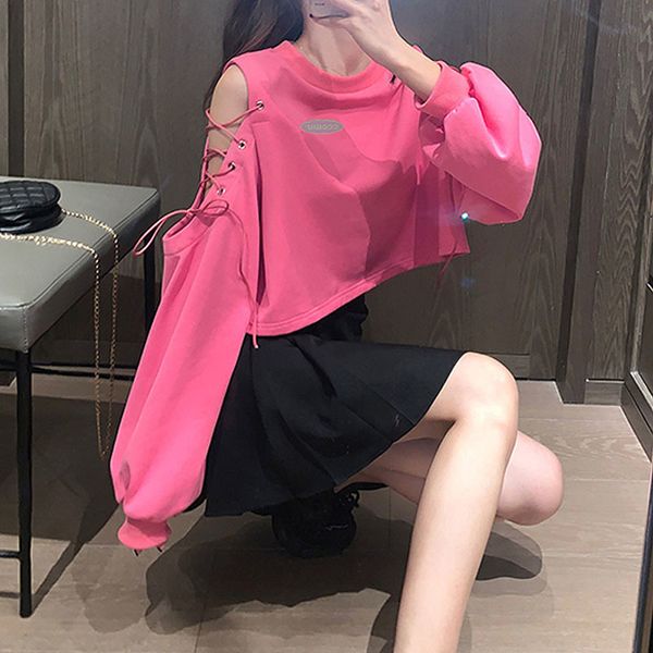 

2021 autumn long women pink t shirts harajuku ladies out tshirts mzw9, White