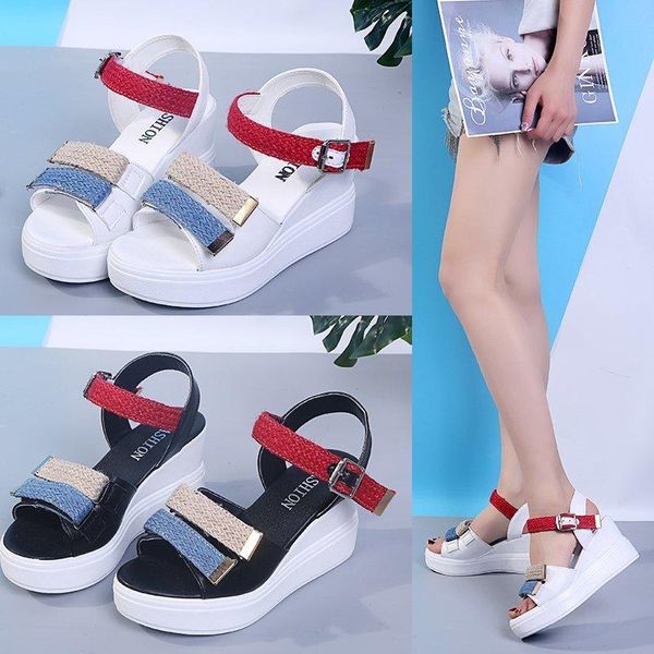

sandals wedges high heels buckle fashion women's platform shoes for women 2021 sandalias sandles woman womens casual, Black