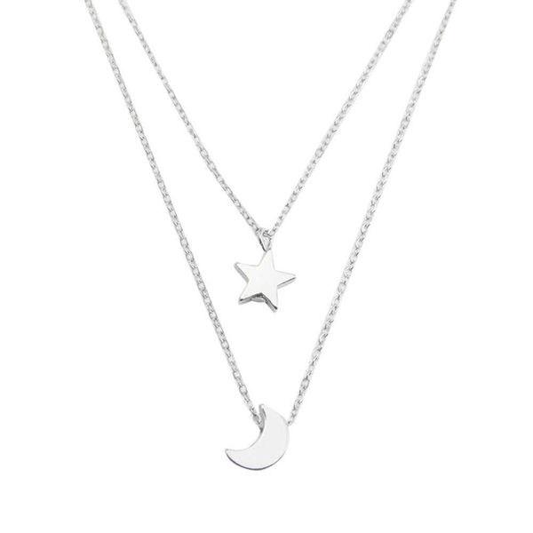 

designer necklace luxury jewelry alloy for women chain wholeale cute moon star pendant layered chain edgy, Silver