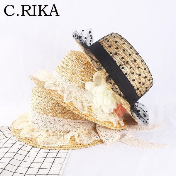 

wide brim hats summer sun hat for women flowers lace ribbon flat shade straw lady girls outdoor vacation seaside beach panama, Blue;gray