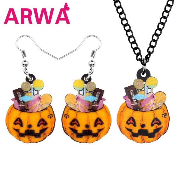 

earrings & necklace arwa acrylic halloween pumpkin candy jewelry sets big long for women girls kid fashion festival gift jewellery, Silver