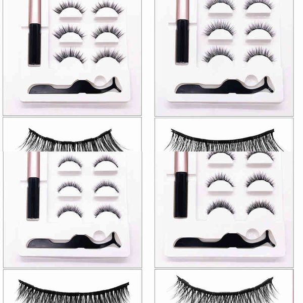 

fake eyelashes 3 pairs/set magnetic eyelashes 3d self-adhesive false mink eyelash set waterproof eyeliner&tweezer magneticas 220226
