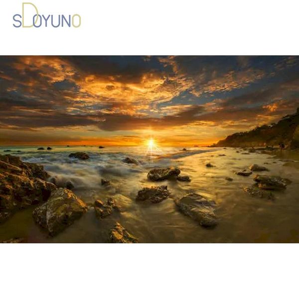 

paintings sdoyuno 60x75cm diy frame oil painting by numbers seaside coloring pictures kits unique gift for children