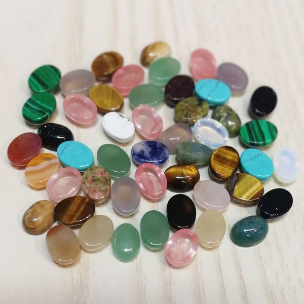 

6x8mm natural stone oval cabochon loose beads rose quartz turquoise stones patch face for reiki healing crystal ornaments necklace ring earr, Black