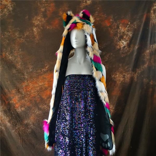 

hats, scarves & gloves sets lovers cute animal pointed ear husky colorful faux fur cap girl boy warm hat winter windproof student casual sca, Blue;gray