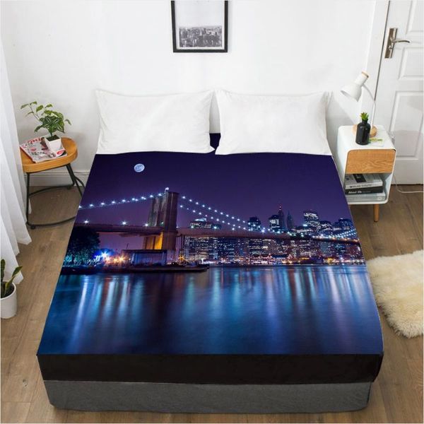 

sheets & sets 1 pcs 3d printed bridge in the dark soft fitted sheet with elastic band solid bed cover-wrinkle abrasion resistant