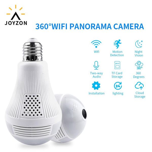 

cameras joyzon 360 degree led light night vision wireless panoramic home security wifi cctv fisheye bulb lamp ip camera