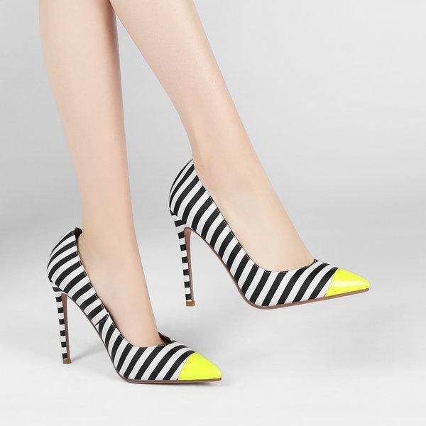 

dress shoes 2021 pointed shallow mouth thin heel high heels single shoe stripe large size 40-43 chengdu women's, Black