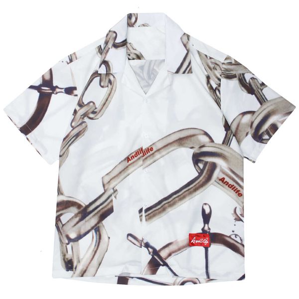 

2021 hip hop shirts men women summer casual chain print harajuku oversized short sleeve shirt streetwear cotton loose black63sz, White;black