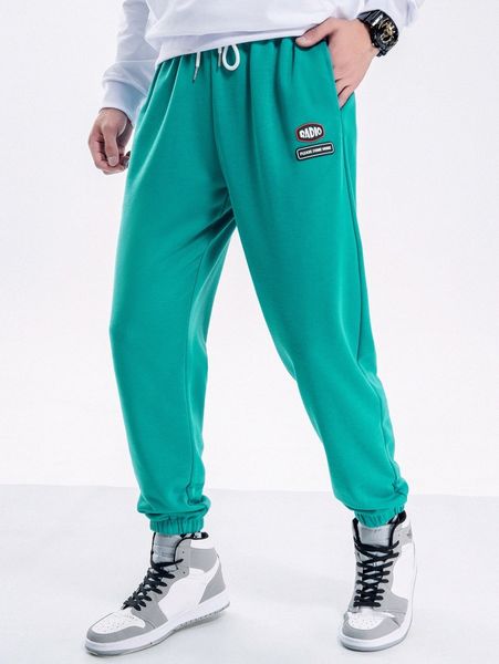 

men patched detail drawstring waist sweatpants w7u8#, Black